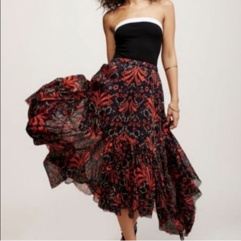 Free People Tattered Handkerchief Asymmetric Print Skirt S - Picture 13 of 14